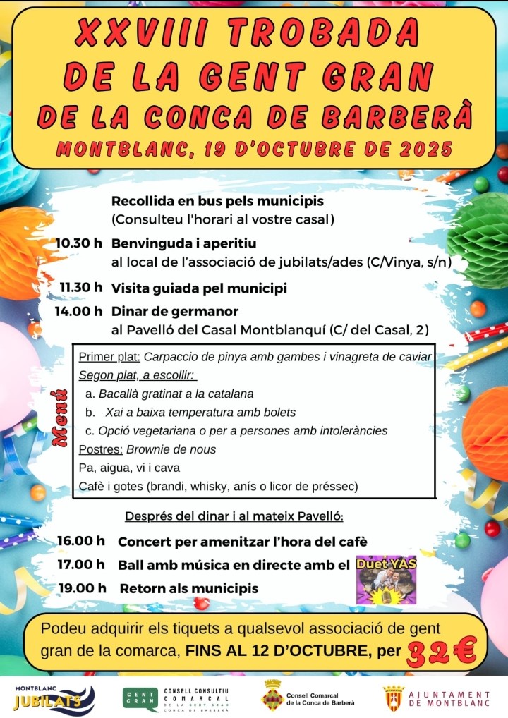 XXVIII Trobada de la Gent Gran de la Conca de Barberà a Montblanc  [PRÈVIA INSCRIPCIÓ]