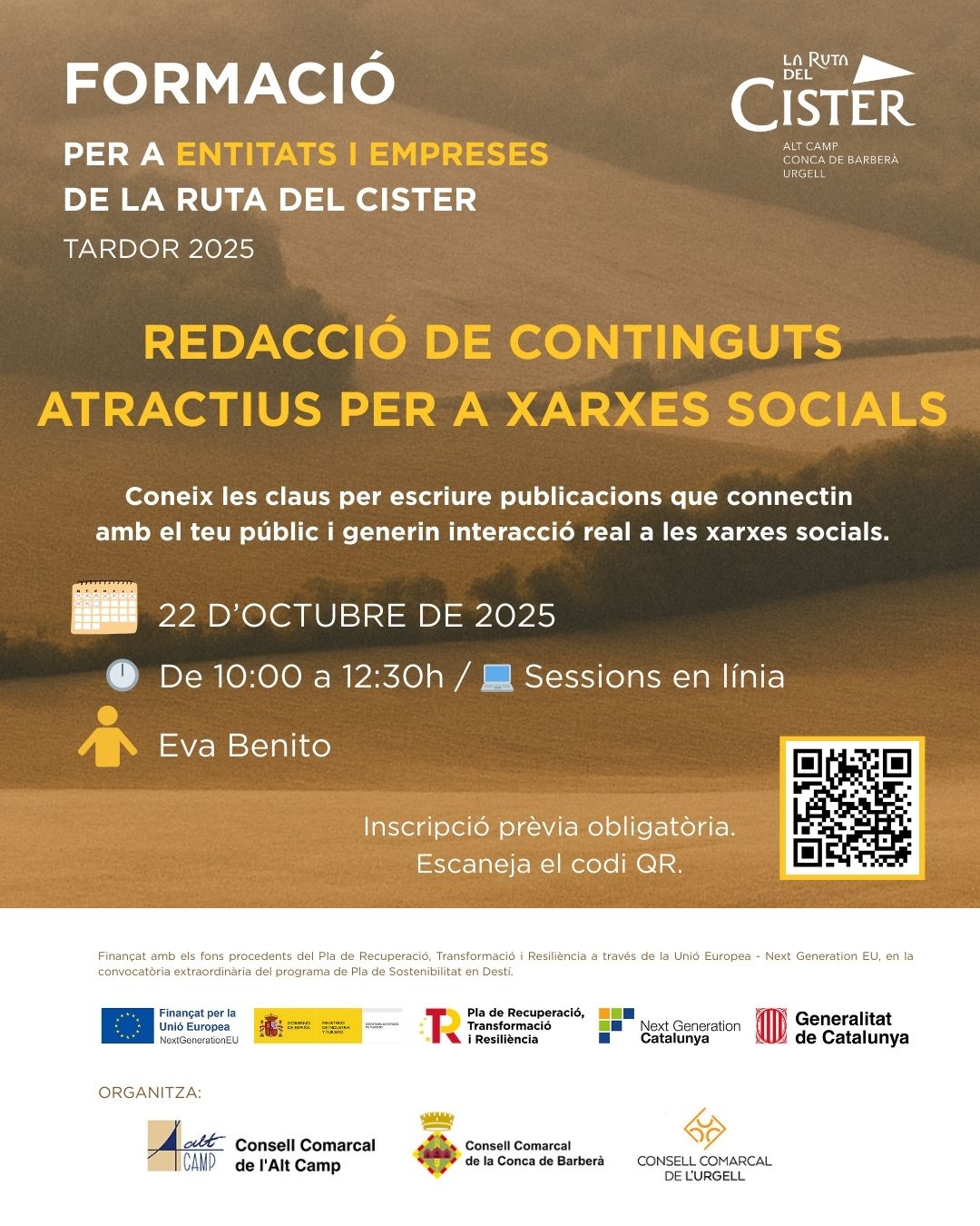 FORMACIÓ AL SECTOR TURÍSTIC: "Redacció de continguts atractius per a xarxes socials" a càrrec d'Eva Benito [INSCRIPCIONS OBERTES]