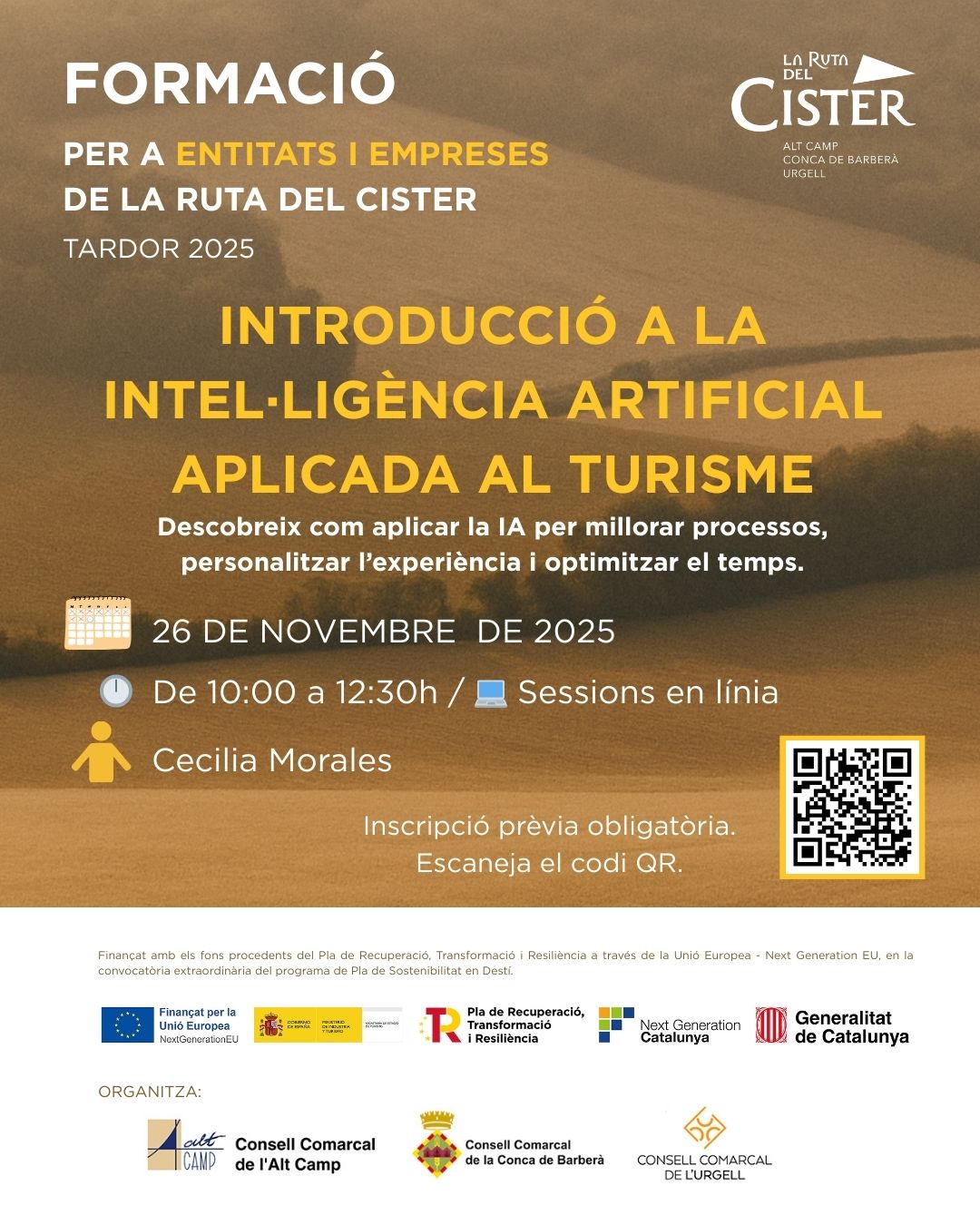 FORMACIÓ AL SECTOR TURÍSTIC: "Introducció a la intel·ligència artificial aplicada al sector turístic" a càrrec de Cecilia Morales [INSCRIPCIONS OBERTES]