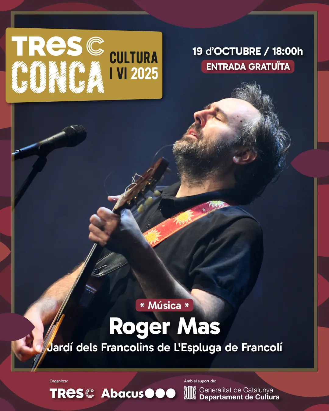 Concert del cantautor Roger Mas dins el festival Tresc Conca a l’Espluga de Francolí