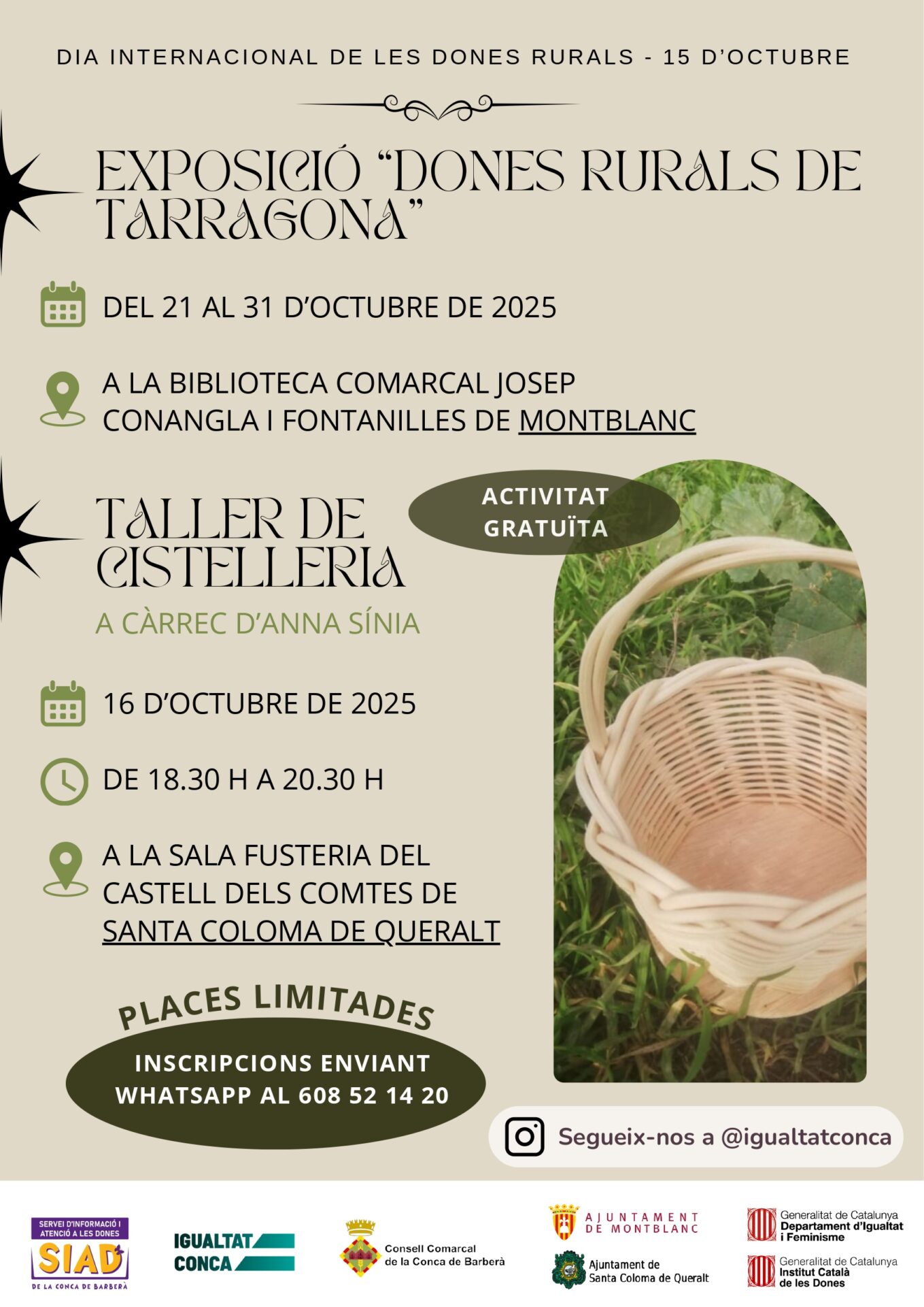 Exposició: Dones Rurals de Tarragona a les biblioteques de Montblanc, l'Espluga de Francolí i Santa Coloma de Queralt
