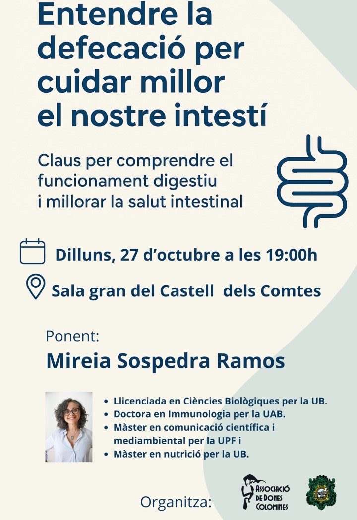 Xerrada: "Entendre la defecació per cuidar millor el nostre intestí" a Santa Coloma de Queralt