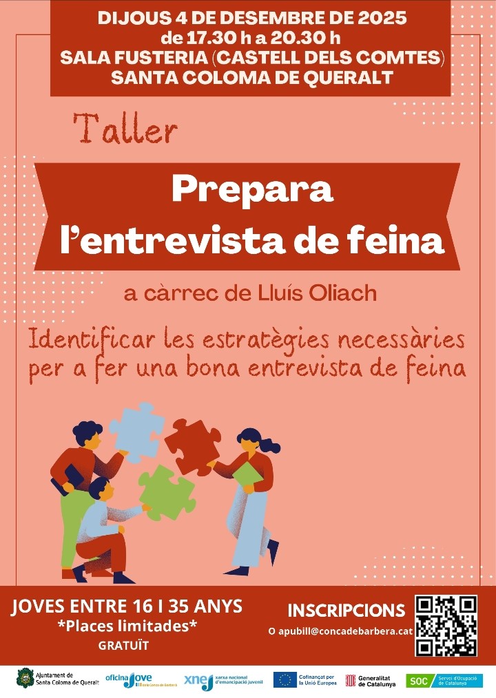 Taller : "Prepara l'entrevista de feina"  a Santa Coloma de Queralt